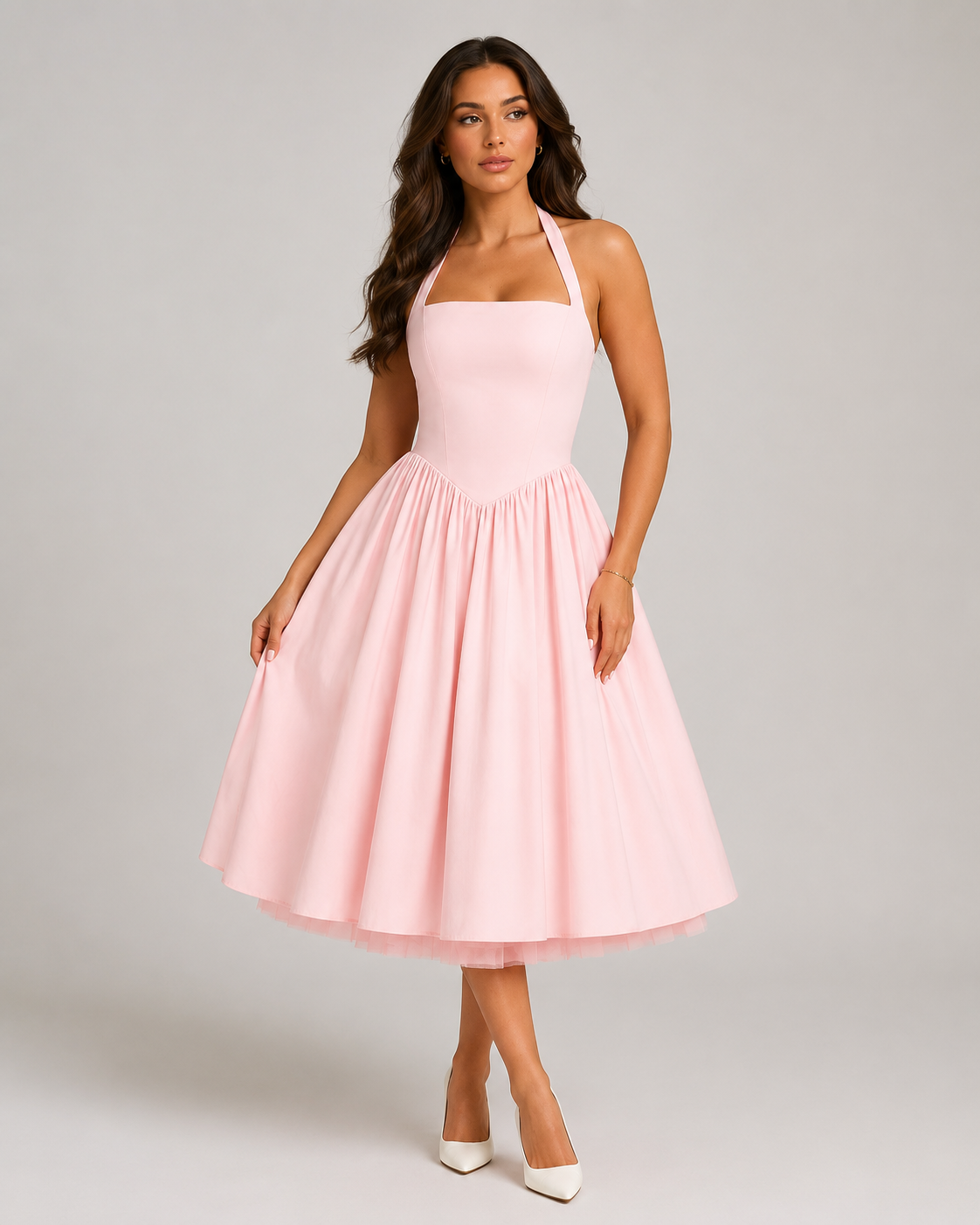 Women's Midi Dress with Flared Skirt