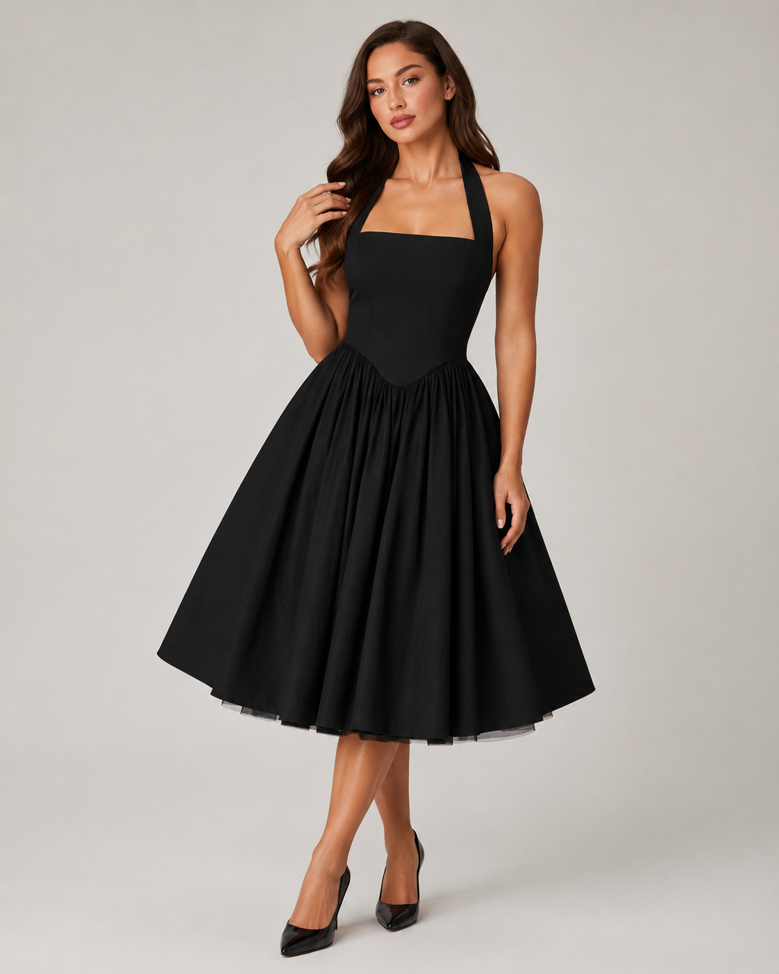 Women's Midi Dress with Flared Skirt