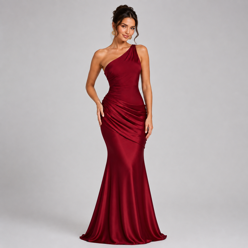 Women's Draped Waist Satin-Look Maxi Wedding Guest Dress