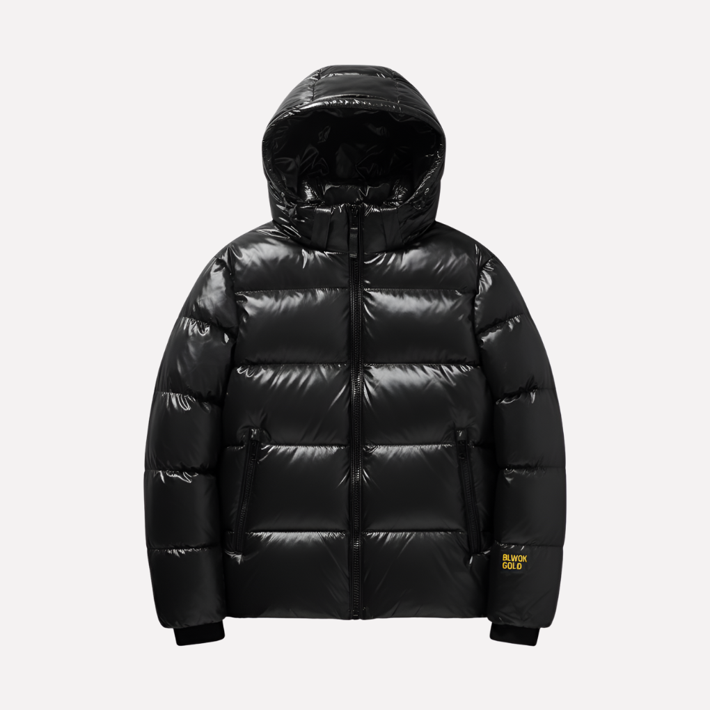 Men's Winter Hooded Puffer Jacket, Gloss Finish