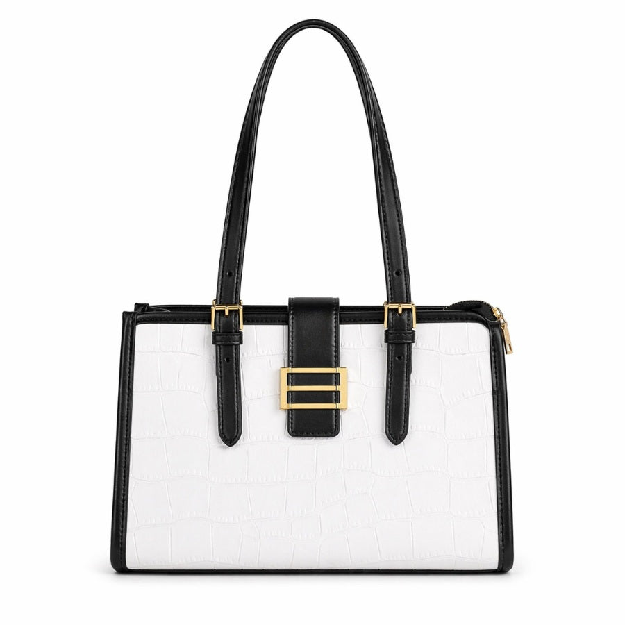 Clara Croc Tote White Black