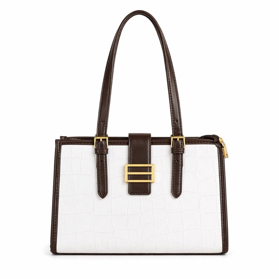 Clara Croc Tote White Brown