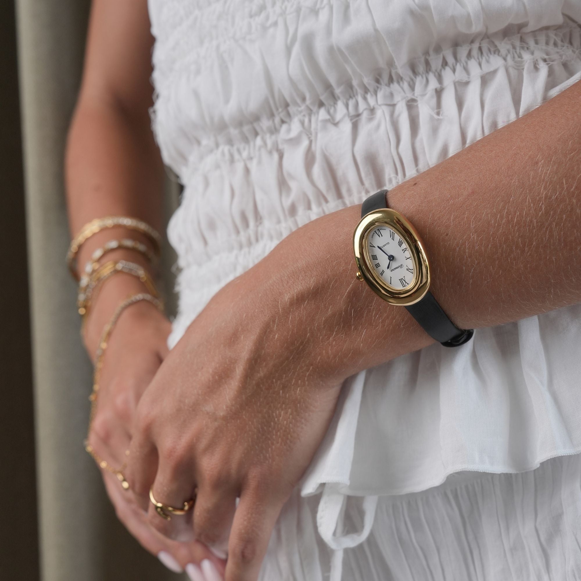 Elvina | Black Leather Gold