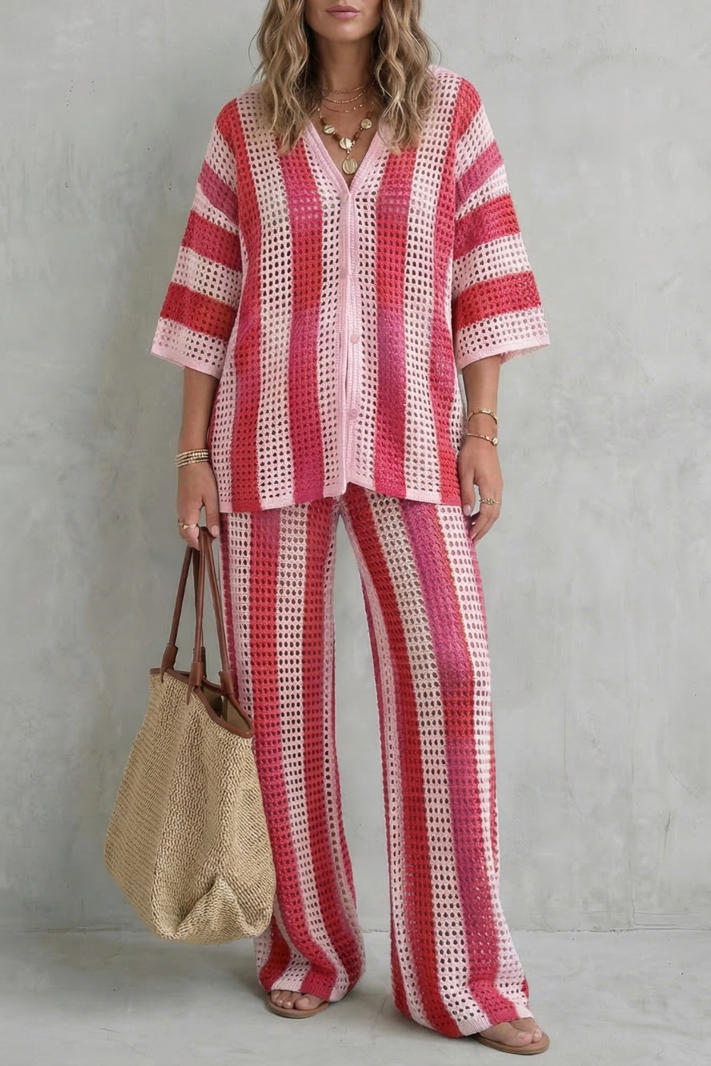 Evarisse – Striped crochet texture – Summer co-ord set