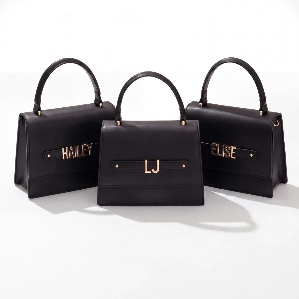 Black Evening Bag with Gold Personalised Hardware