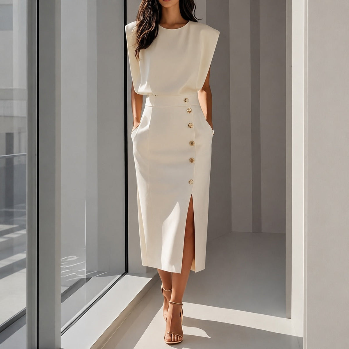 Women's Elegant Midi Dress with Slit