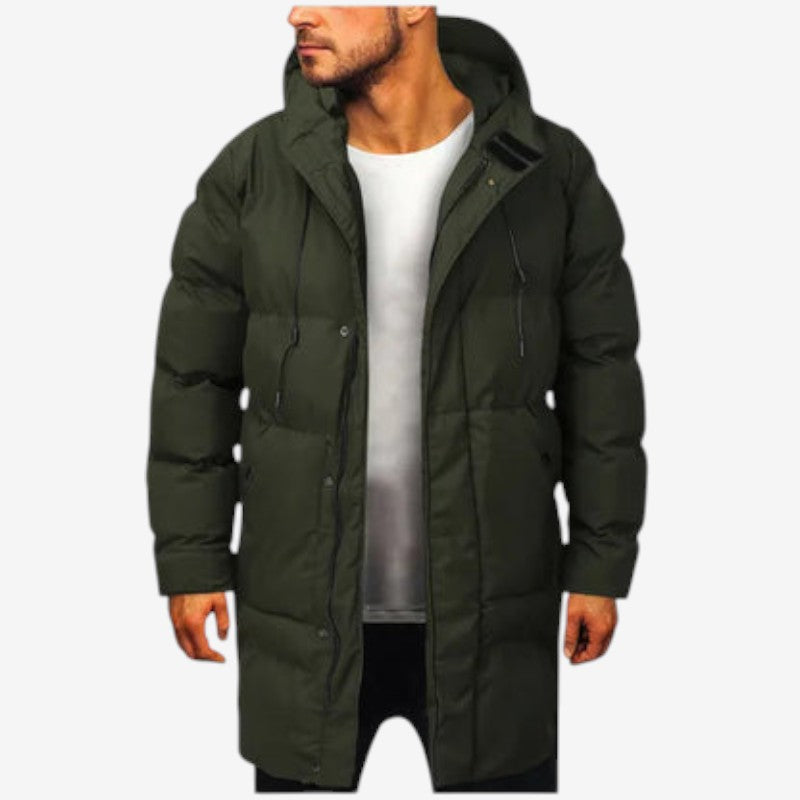 Men's Winter Hooded Long Coat with Pockets