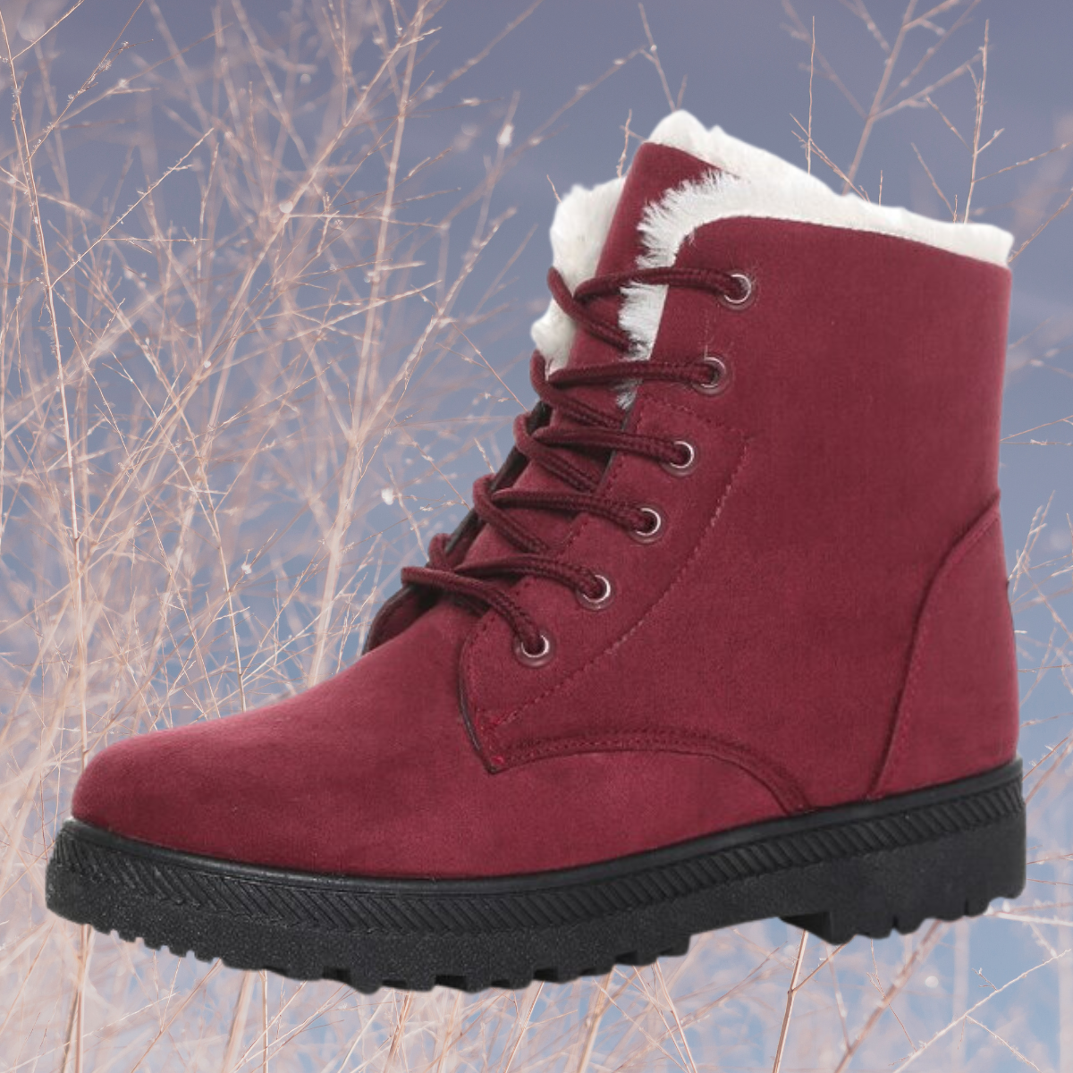 Women's Winter Snow Boots, Fur Trim and Low Heel