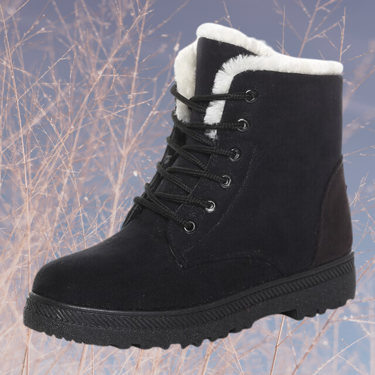 Women's Winter Snow Boots, Fur Trim and Low Heel