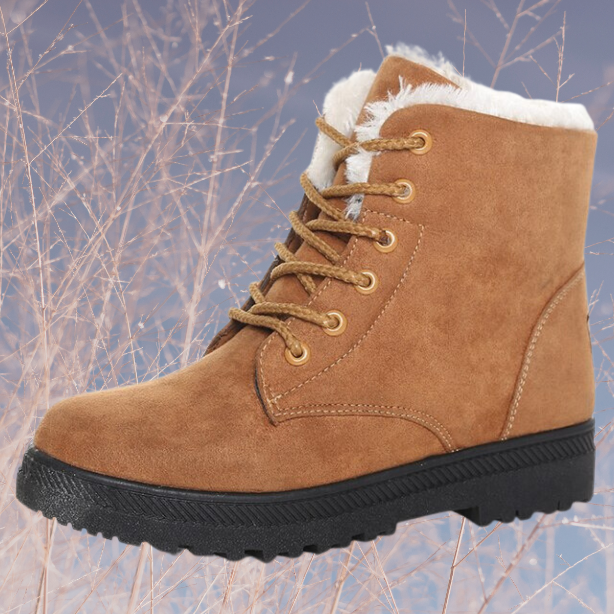 Women's Winter Snow Boots, Fur Trim and Low Heel