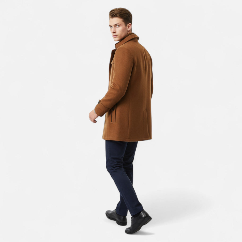 Men's Wool Trench Coat with Double Zip Collar