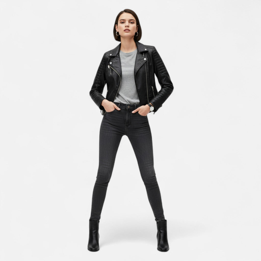 Timeless Women's Leather Biker Design Jacket