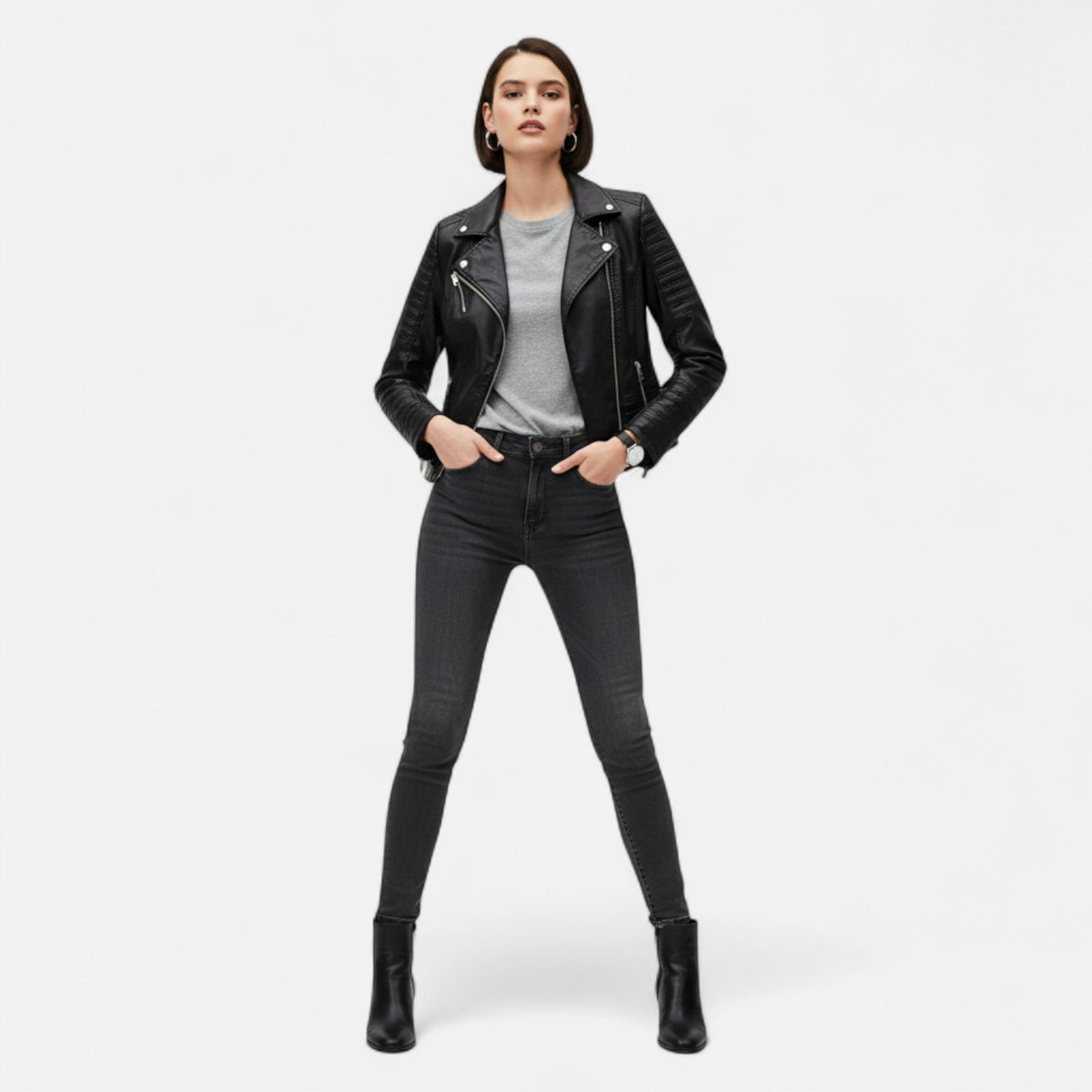 Timeless Women's Leather Biker Design Jacket