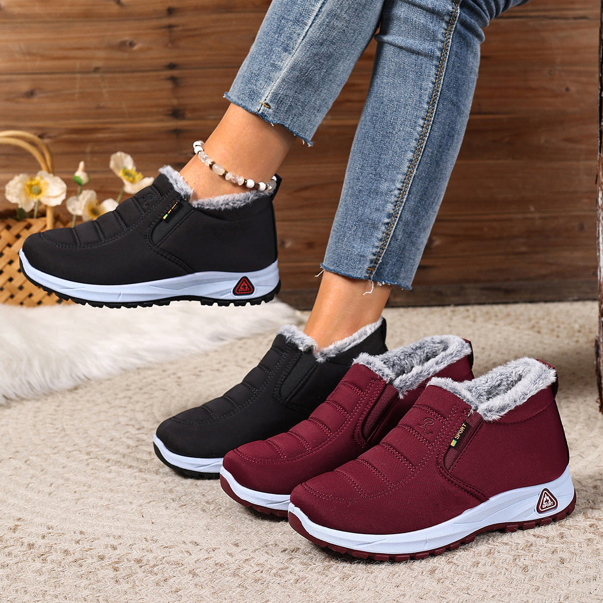Women's Winter Slip-On Sneakers, Warm Lining
