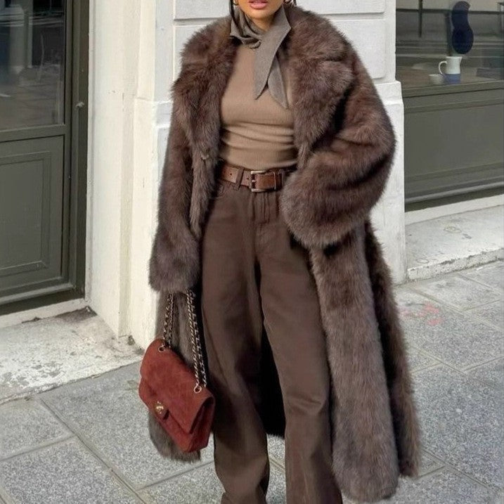 Women's Winter Faux-Fur Coat, Oversized Longline