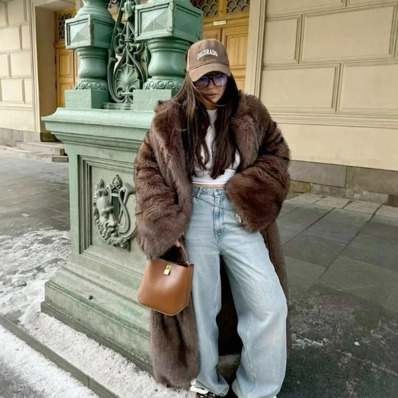 Women's Winter Faux-Fur Coat, Oversized Longline