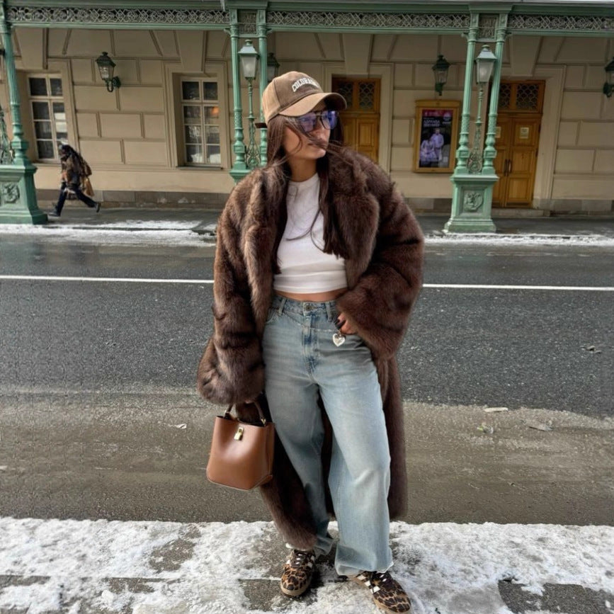 Women's Winter Faux-Fur Coat, Oversized Longline