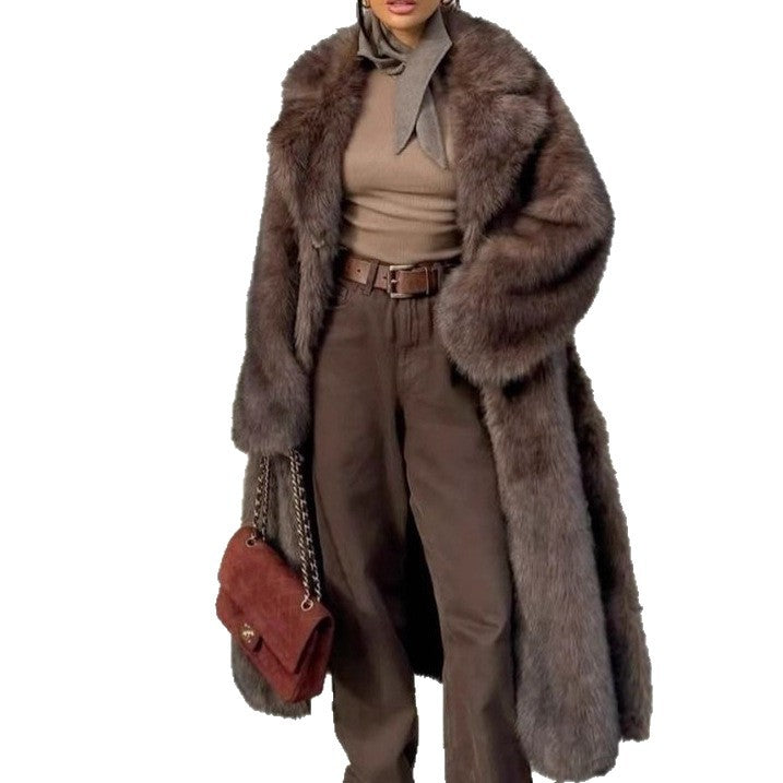 Women's Winter Faux-Fur Coat, Oversized Longline