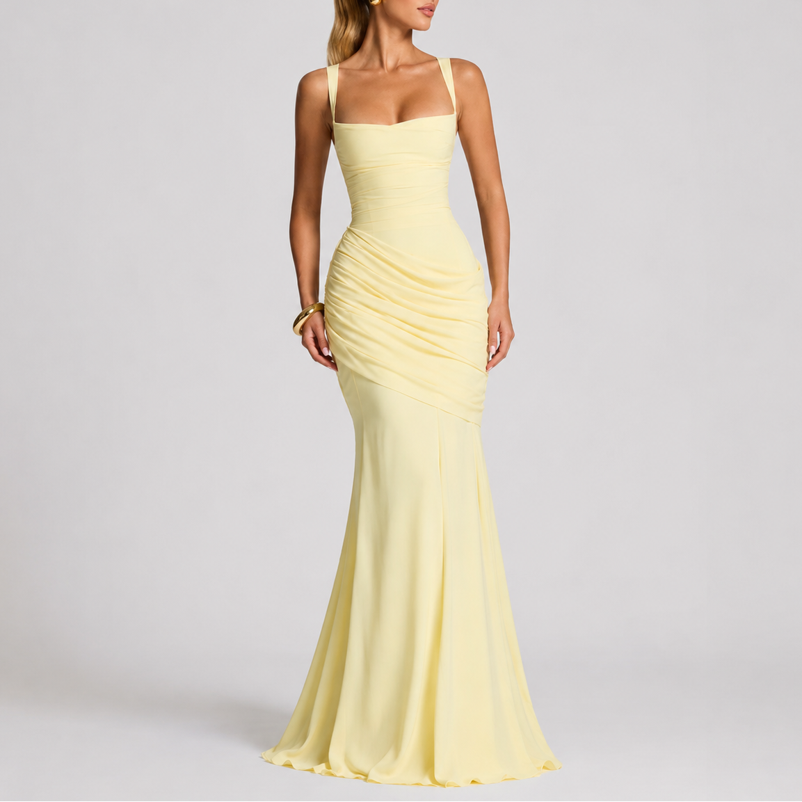 Women’s Elegant Ruched Maxi Evening Dress
