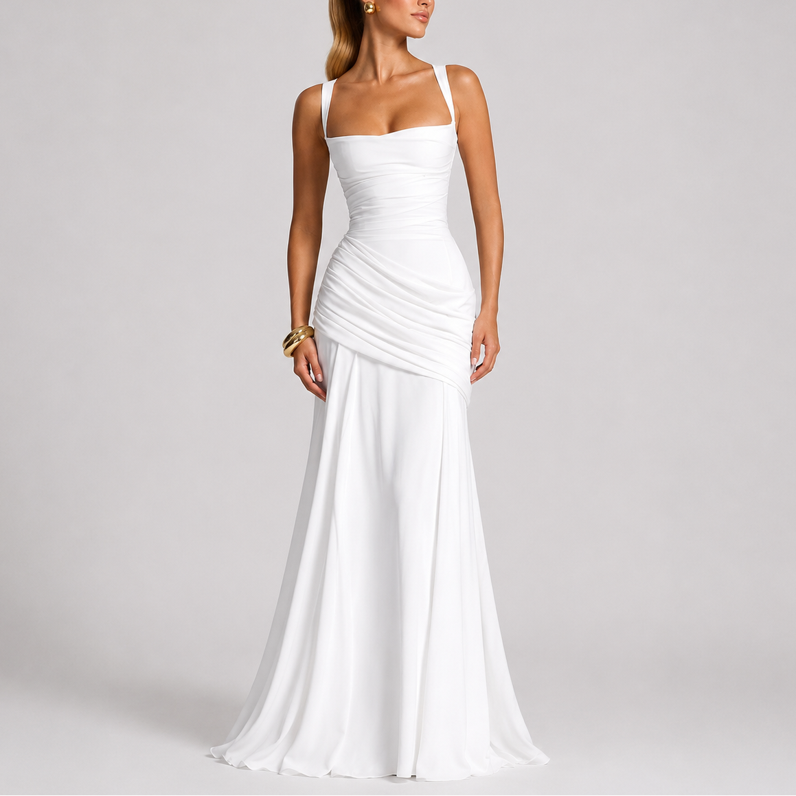 Women’s Elegant Ruched Maxi Evening Dress