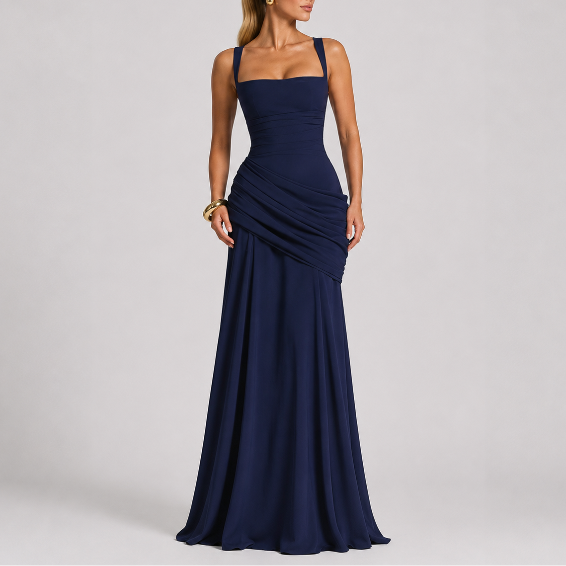 Women’s Elegant Ruched Maxi Evening Dress