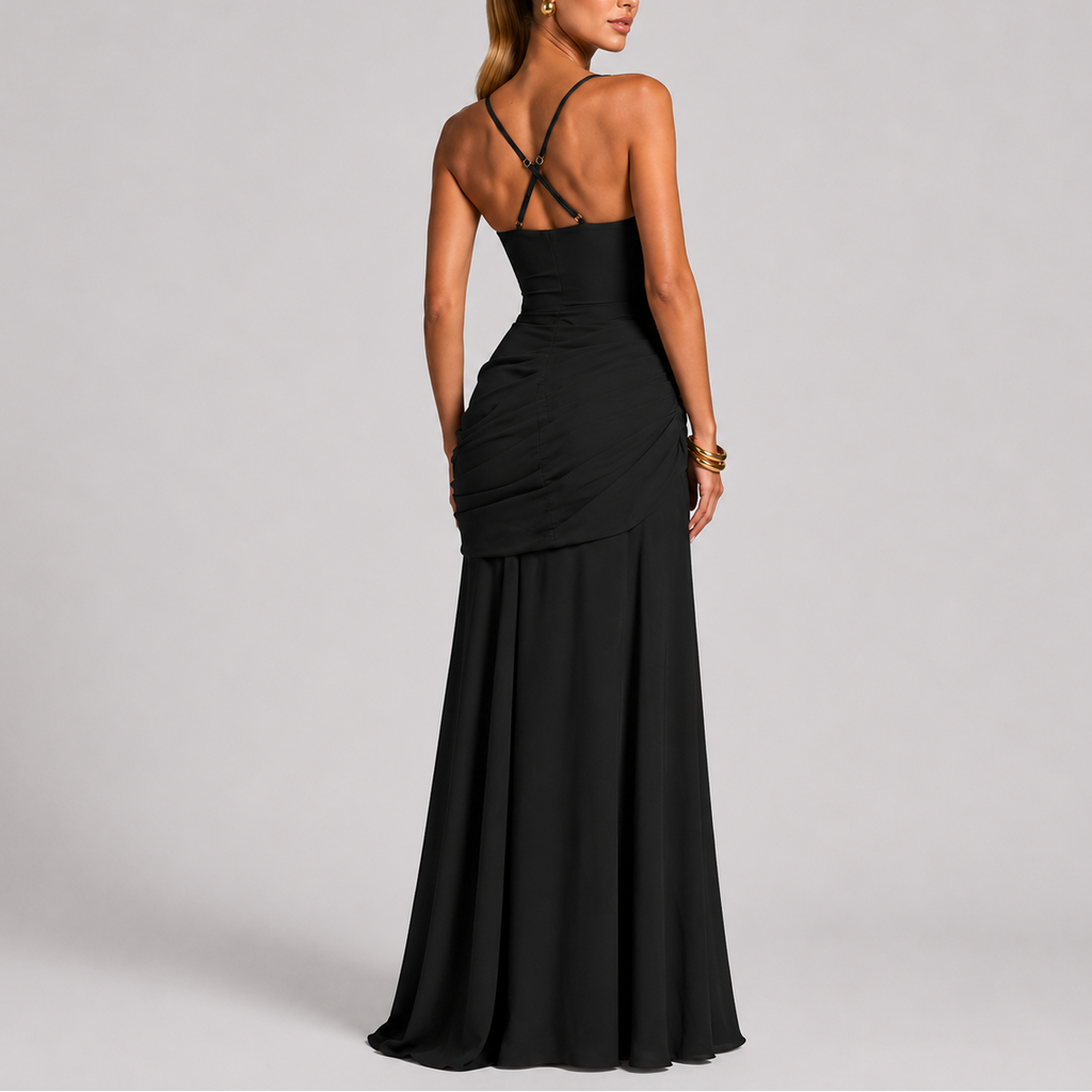 Women’s Elegant Ruched Maxi Evening Dress