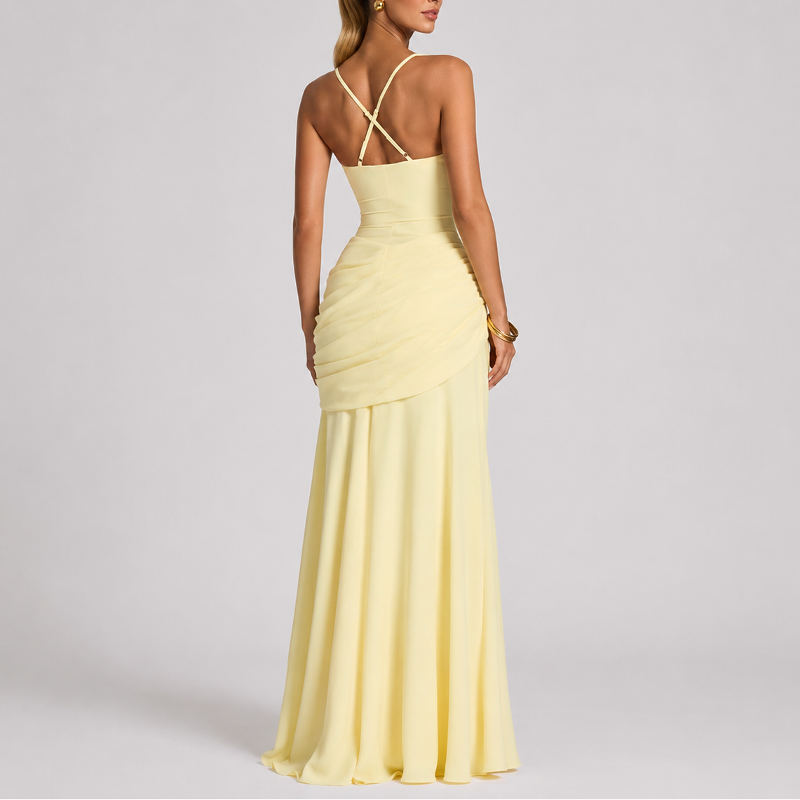 Women’s Elegant Ruched Maxi Evening Dress