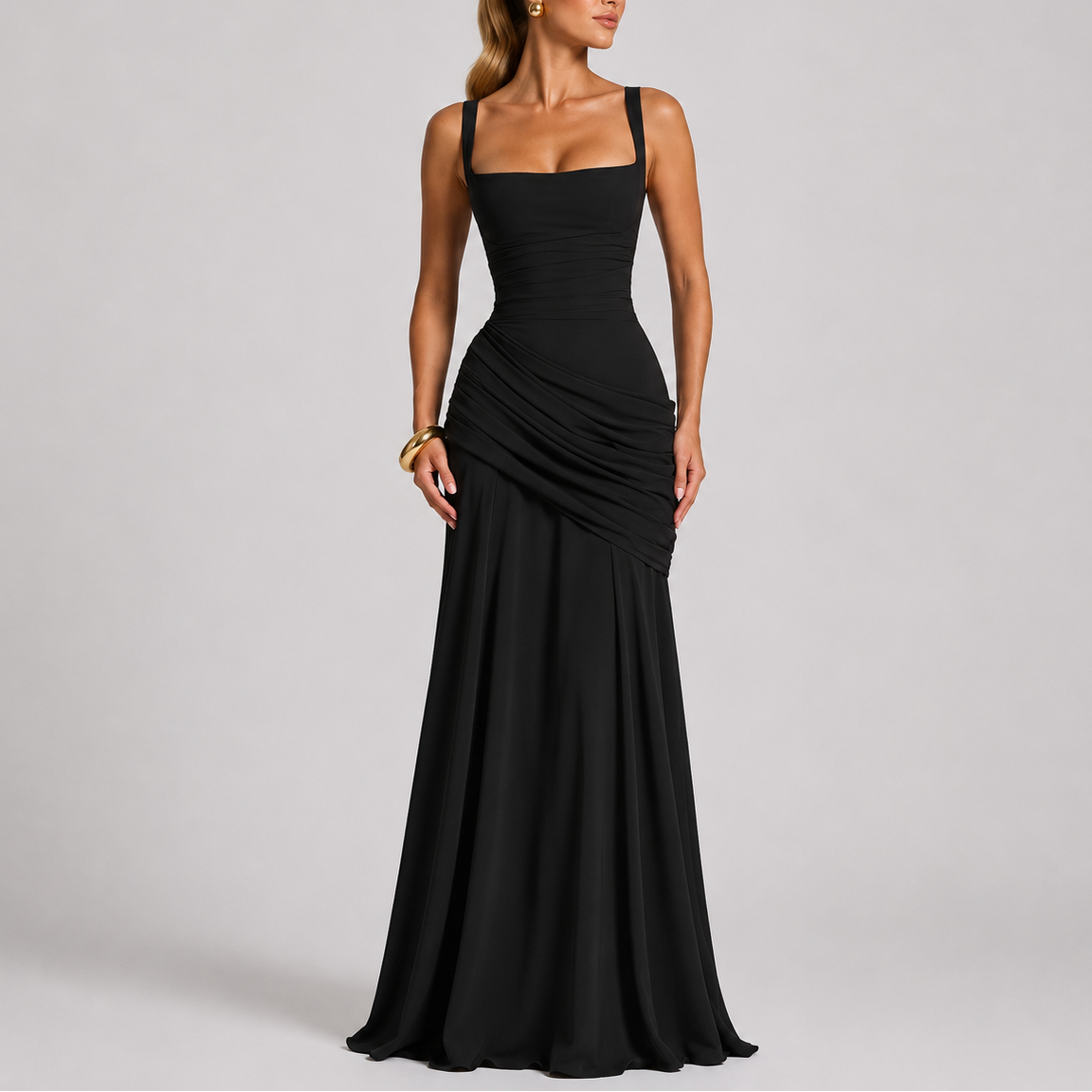 Women’s Elegant Ruched Maxi Evening Dress