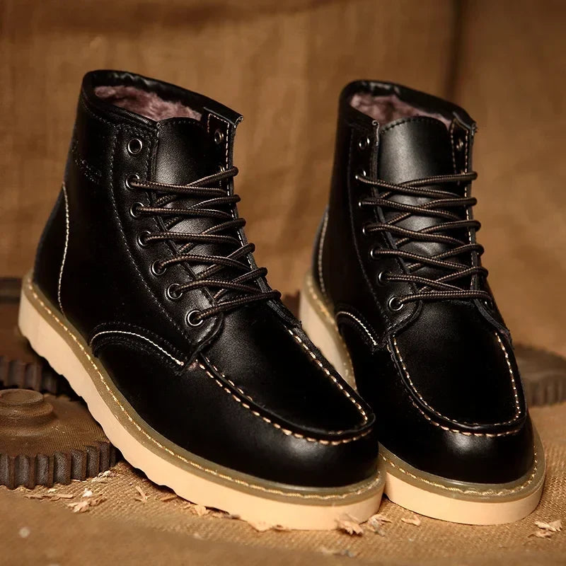 Men's Winter Leather Snow Boots, Fur Lined and Water Resistant