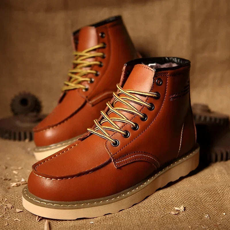 Men's Winter Leather Snow Boots, Fur Lined and Water Resistant