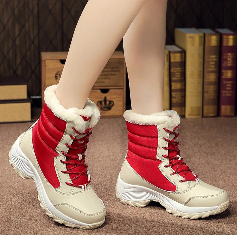 Women's Winter Snow Boots, Plush Lined and Lace-Up