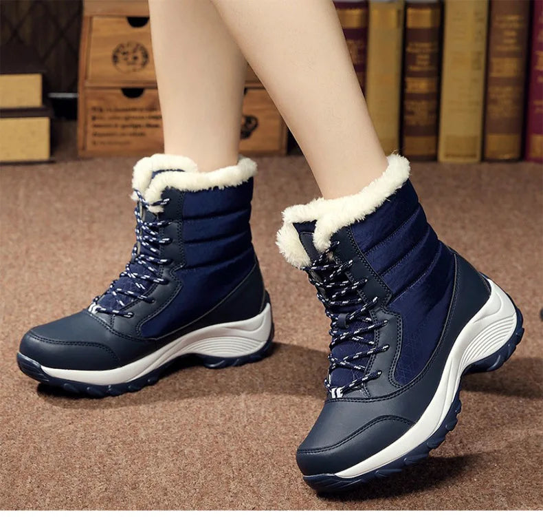 Women's Winter Snow Boots, Plush Lined and Lace-Up