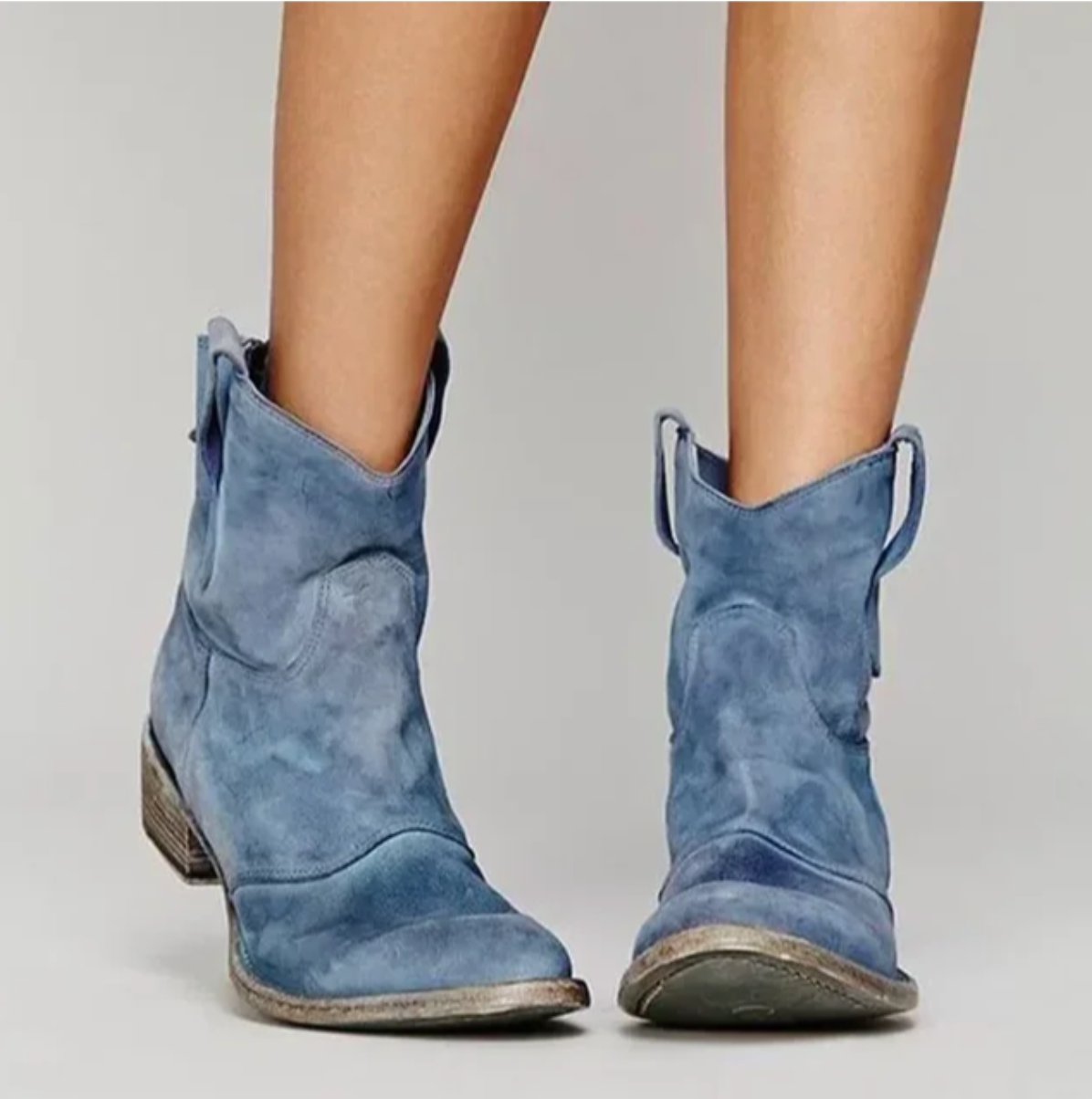 Women's Suede Western Boots - Low Heel, Round Toe