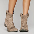 Women's Suede Western Boots - Low Heel, Round Toe