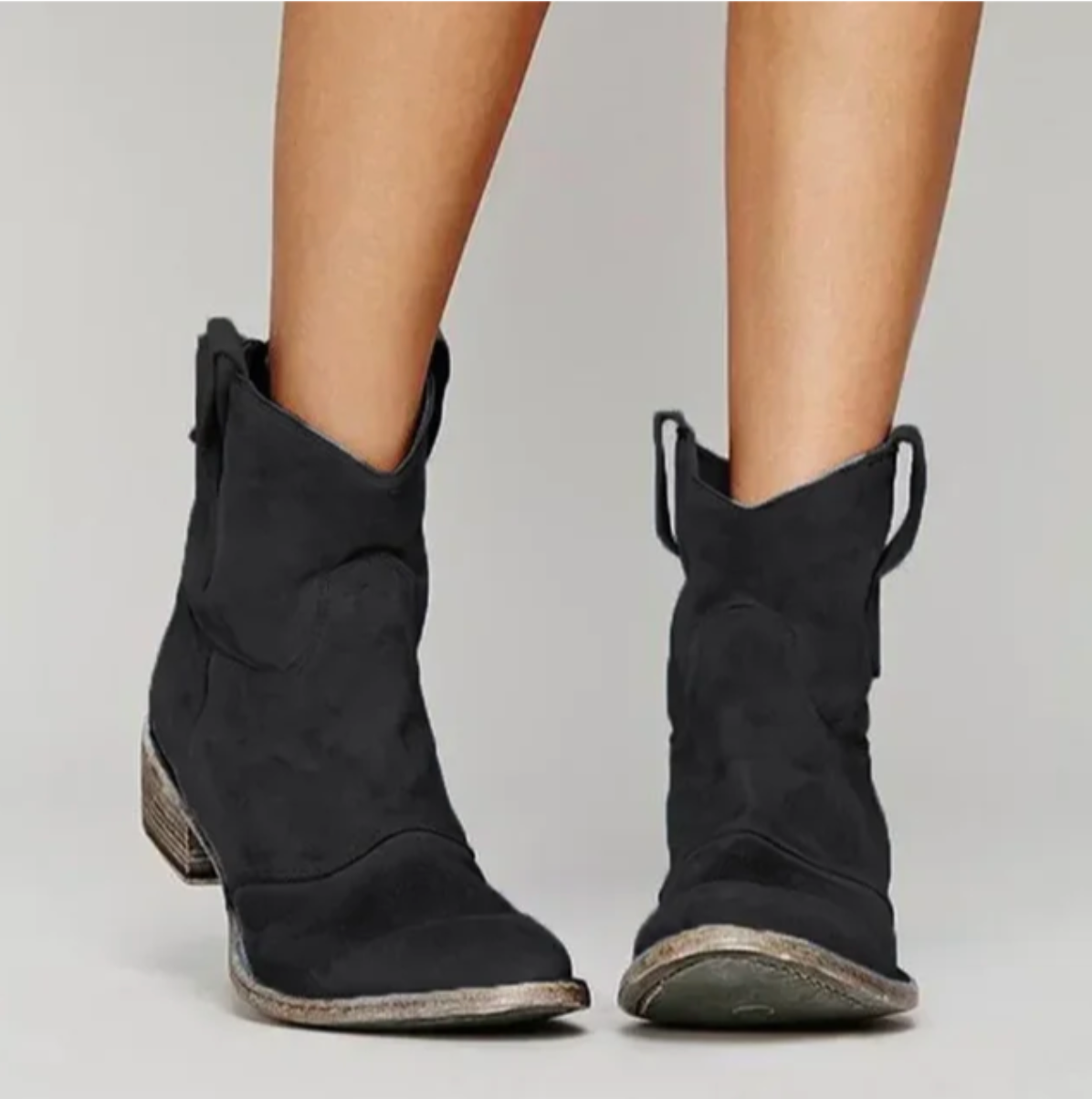 Women's Suede Western Boots - Low Heel, Round Toe
