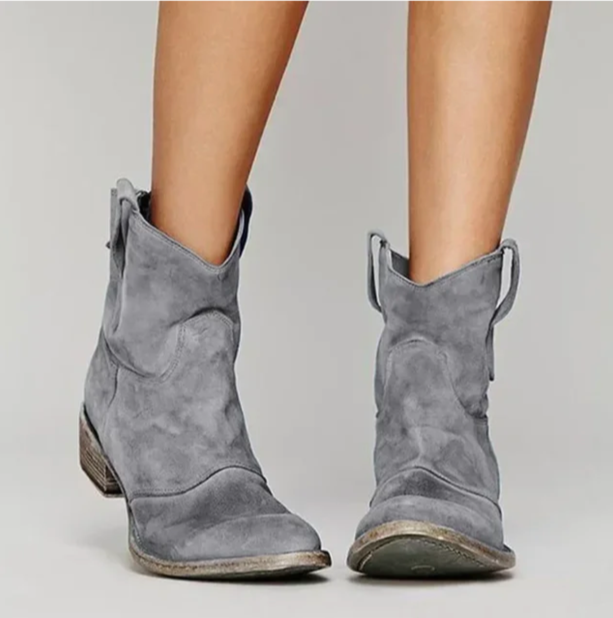 Women's Suede Western Boots - Low Heel, Round Toe