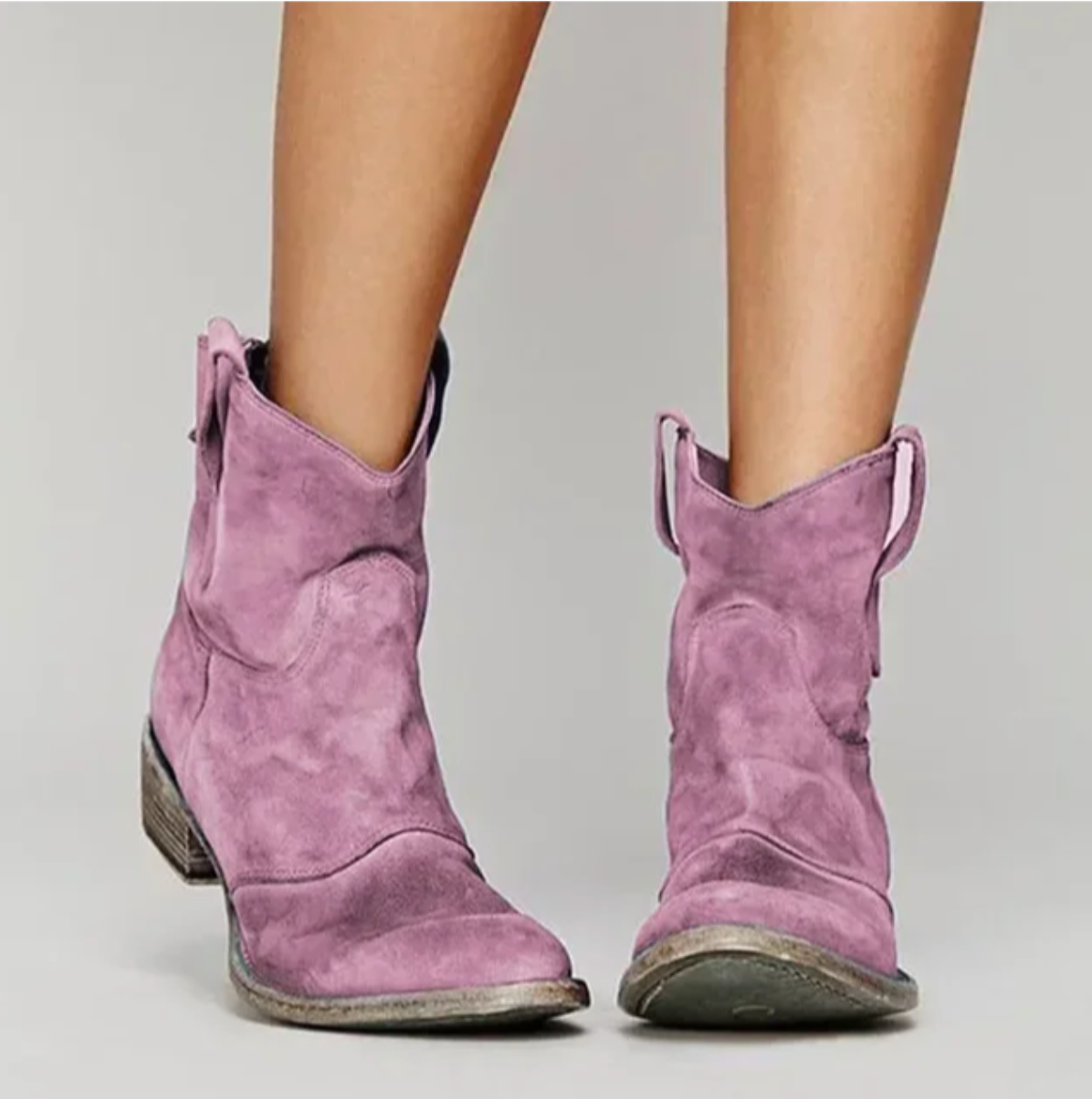 Women's Suede Western Boots - Low Heel, Round Toe