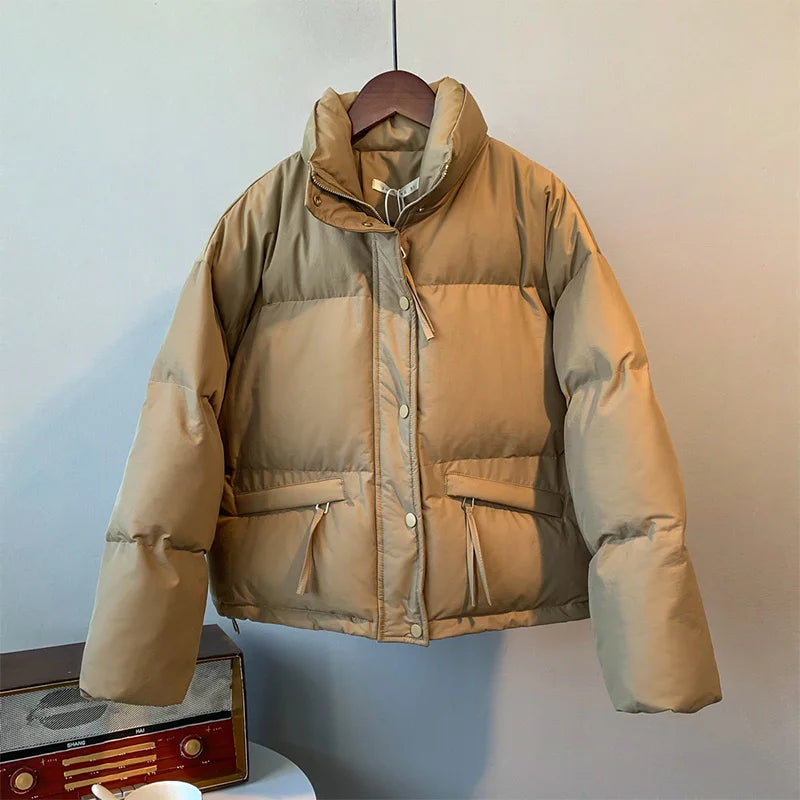 Women's Winter Puffer Jacket, Relaxed High Neck