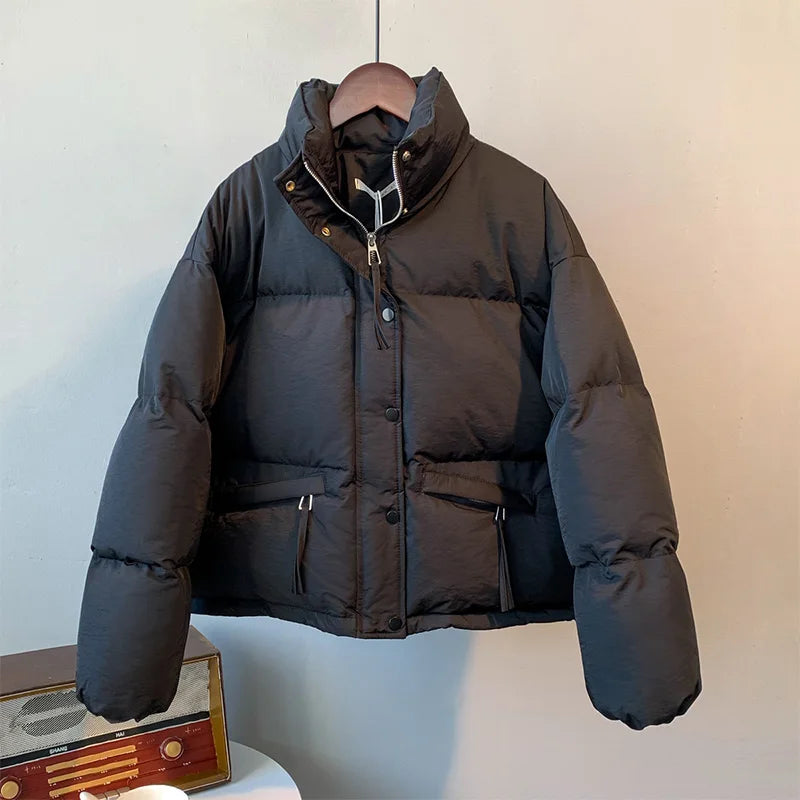 Women's Winter Puffer Jacket, Relaxed High Neck