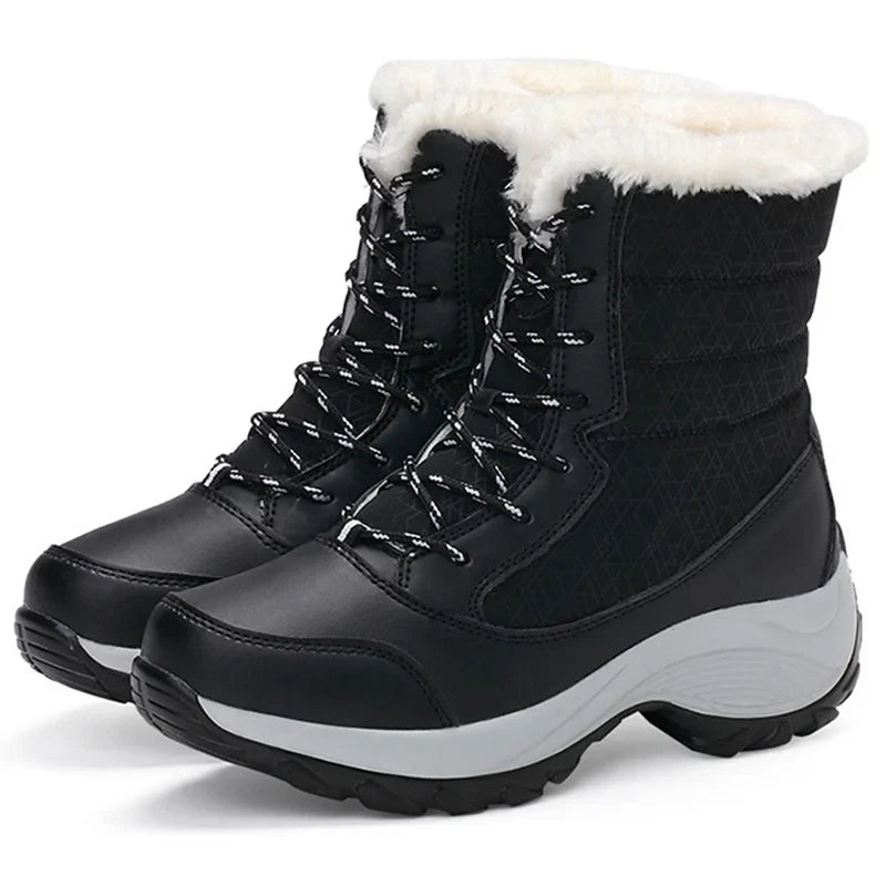 Women's Winter Snow Boots, Plush Lined and Lace-Up