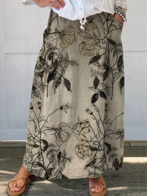 Esme | Elastic Waistband  Floral Pocket Skirt