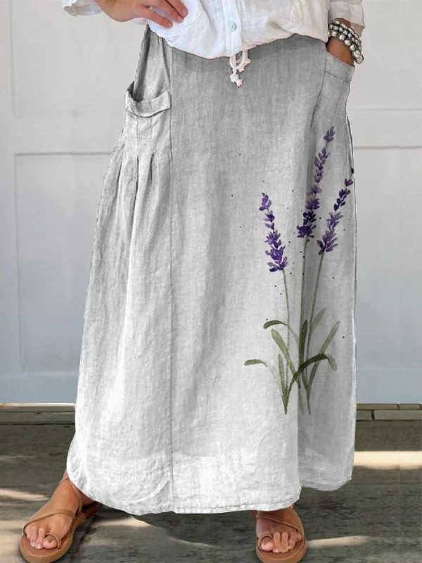 Tilly | Lavender Print Elastic Waistband Skirt