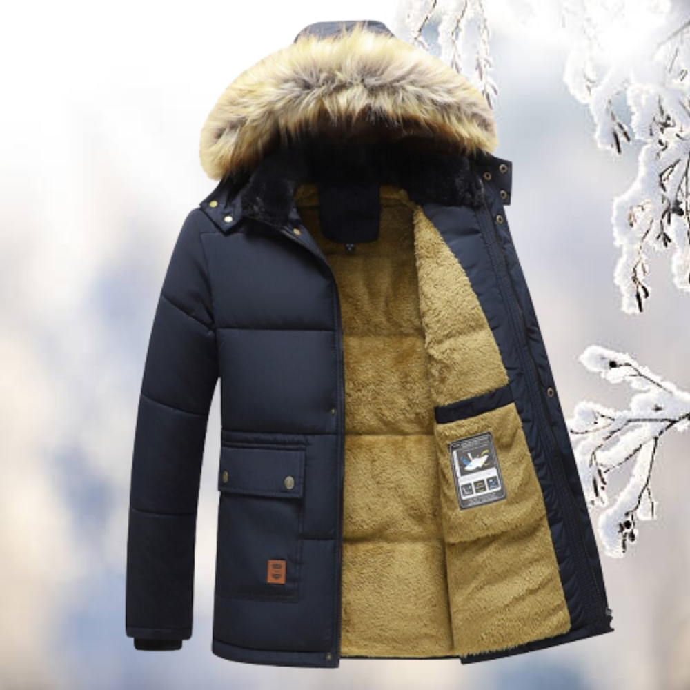 Men's Winter Parka, Windproof and Fur-Trimmed Hood