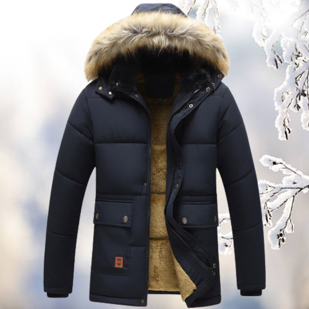 Men's Winter Parka, Windproof and Fur-Trimmed Hood