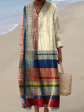 Lara | Retro Geometric Line Art Print Summer Maxi Dress