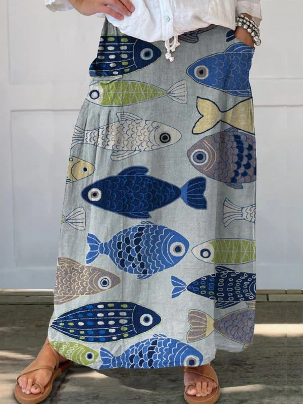 Aoife | Lovely Fish Print Pocket Skirt