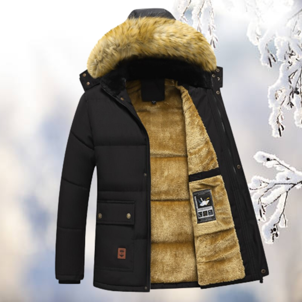 Men's Winter Parka, Windproof and Fur-Trimmed Hood