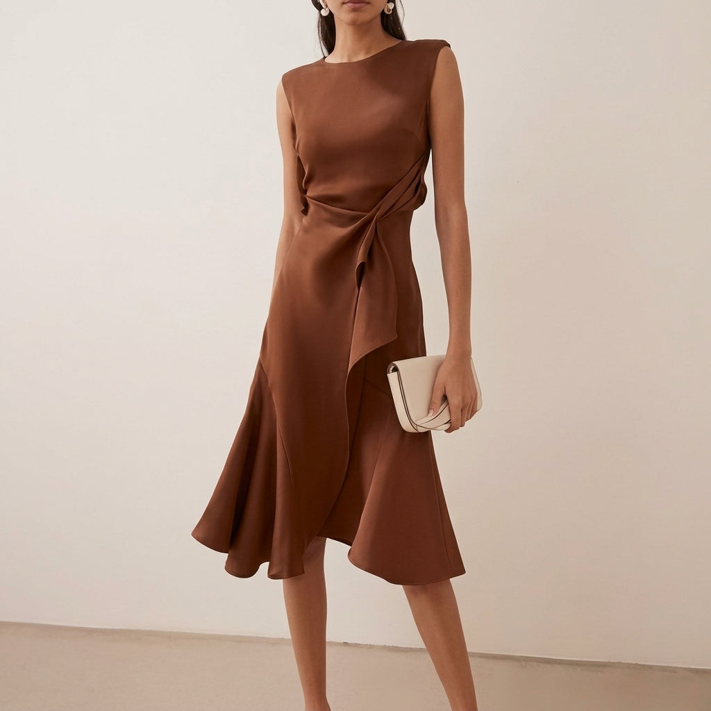 Vestido midi asimétrico drapeado para mujer