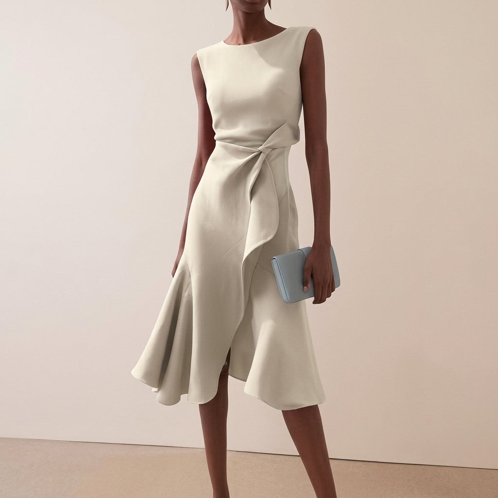 Vestido midi asimétrico drapeado para mujer