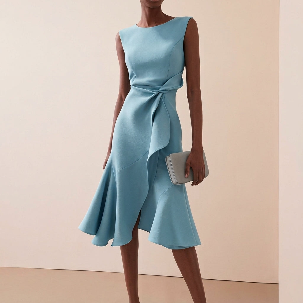 Vestido midi asimétrico drapeado para mujer